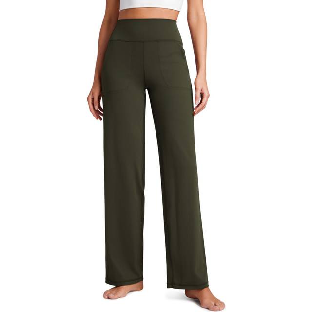 "CRZ YOGA Womens Butterluxe High Waist Wide Leg Pants with Pockets 31"""""""" - Buttery Soft Comfy Casual Yoga Lounge Olive Green Medium"