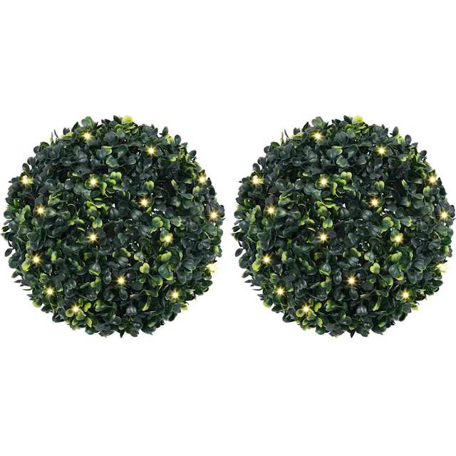 vidaXL Artificial Boxwood Balls with LED Lights 2 pcs Green 45 cm