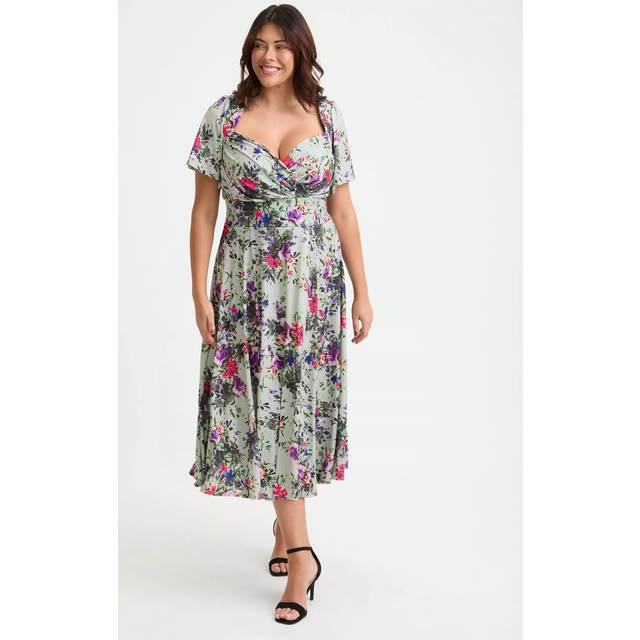 Scarlett & Jo Liz Floral Bolero Wrap Bodice Midi Dress, Silver Grey/Multi