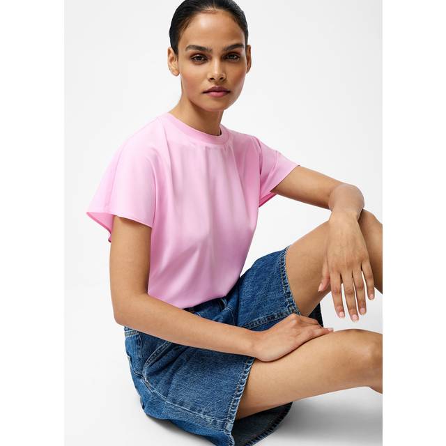 Women's French Connection Capriana Crepe Crew Neck Top Bubblegum Pink - Size: 14