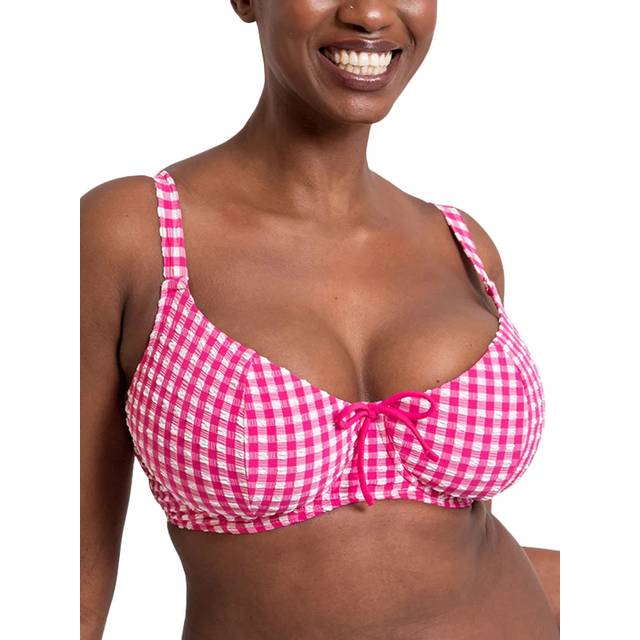 Curvy Kate Holiday Check Scooped Balcony Bikini Top - Raspberry Pink - 30D