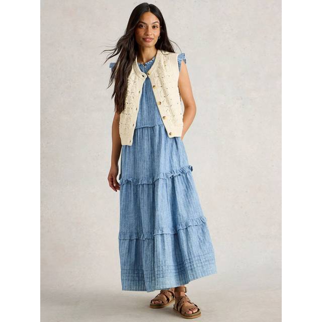 White Stuff Rosie Pure Organic Cotton Tiered Maxi Dress, Blue