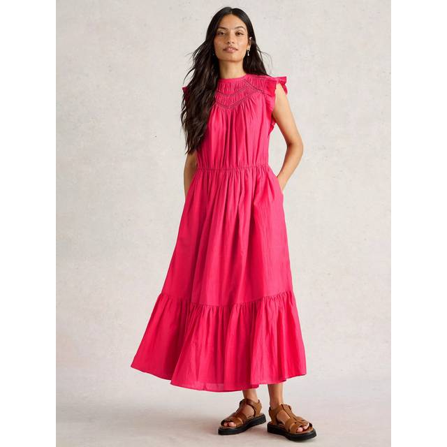 White Stuff Paige Organic Cotton Rich Tiered Maxi Dress, Bright Pink