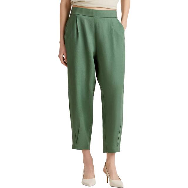 Benetton, Soft Trousers In Pure Linen, size XL, Green, Women