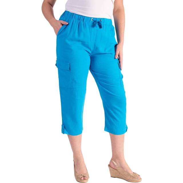 chesca Linen Mix Cargo Capri Cropped Trousers