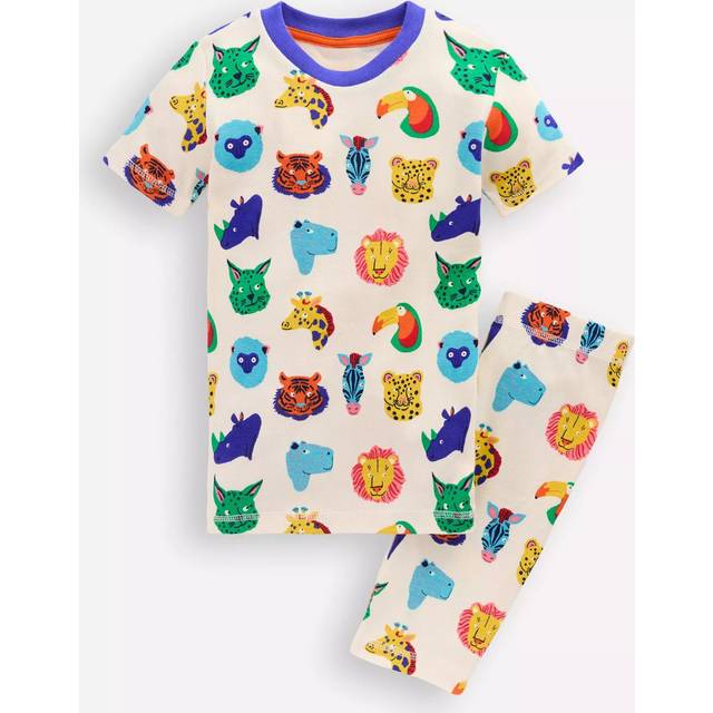 Mini Boden Kids' Cotton Glow-in-the-Dark Short John Pyjamas, Multi Animal Faces