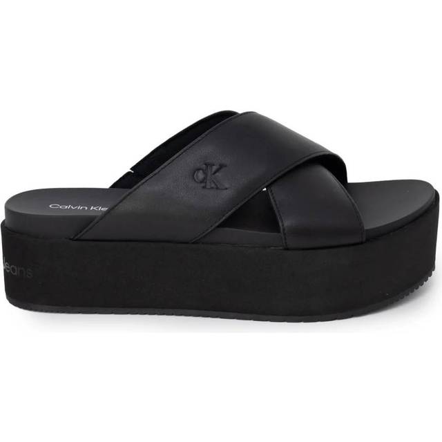 Calvin Klein Jeans Cross Monogram Sandal - Black, Black, Size 41, Women