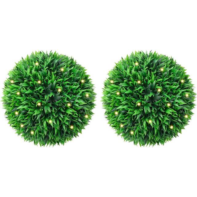 vidaXL Artificial Boxwood Balls with LED Lights 2 pcs Green 47 cm