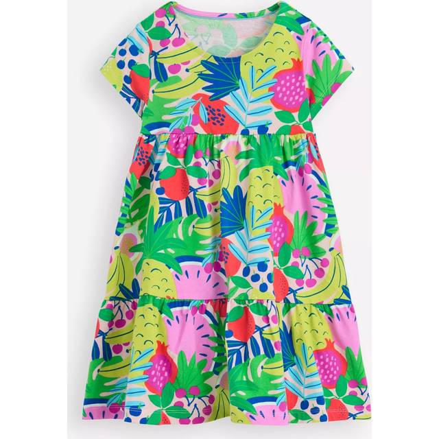 Mini Boden Kids' Ariel Cotton Twirly Tiered Dress, Multi Tropical Fruit