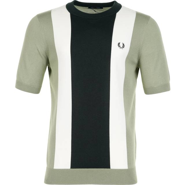 Fred Perry Vertical Stripe Knit T-Shirt, Olive Mint