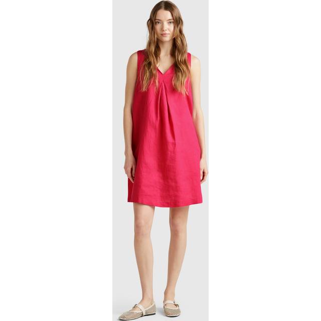 Benetton, Sleeveless Dress In Pure Linen, size XL, Strawberry, Women