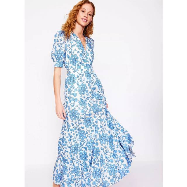 Boden Bella Cotton Puff Sleeve Floral Print Maxi Dress, Ivory/Yarrow