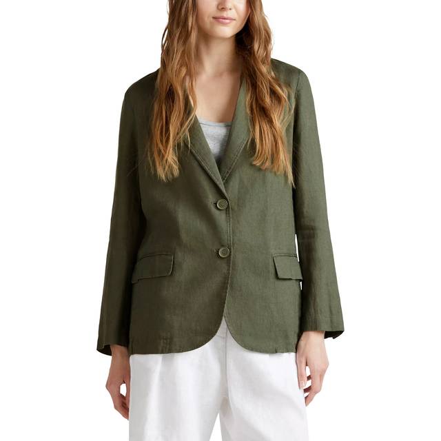 Benetton Single Breasted Pure Linen Blazer, Military Green