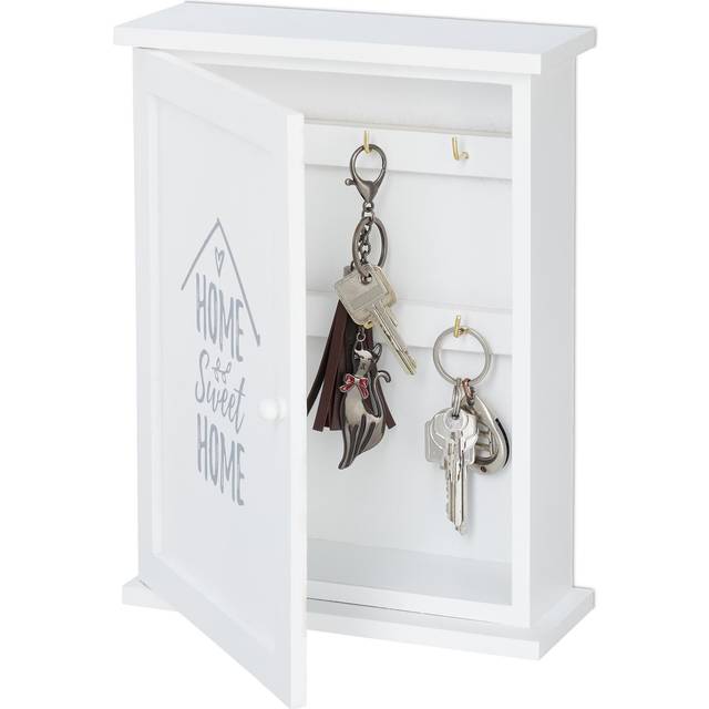 Relaxdays - Wooden Key Cabinet, Home Sweet Home Motif, Country House Style, Hang Up, Key Case HxWxD 29 x 22 x 8 cm, White