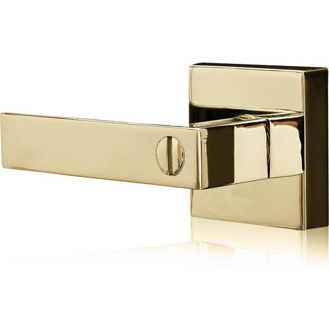 Quad Privacy Knob Set Polished Brass, Door Knob with Lock for Internal Wooden Bathroom Doors, Complete Set with Tubular Latch