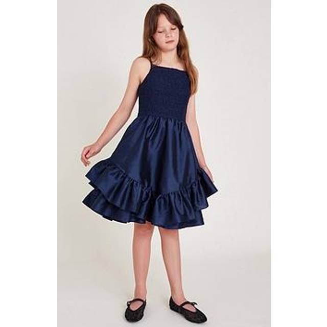 Monsoon Kids' Clariska Sleeveless Shirred Dress, Navy