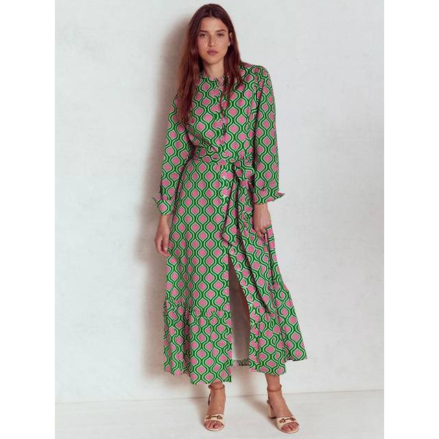 Boden Mia Tiered Abstract Long Sleeved Cotton Maxi Shirt Dress