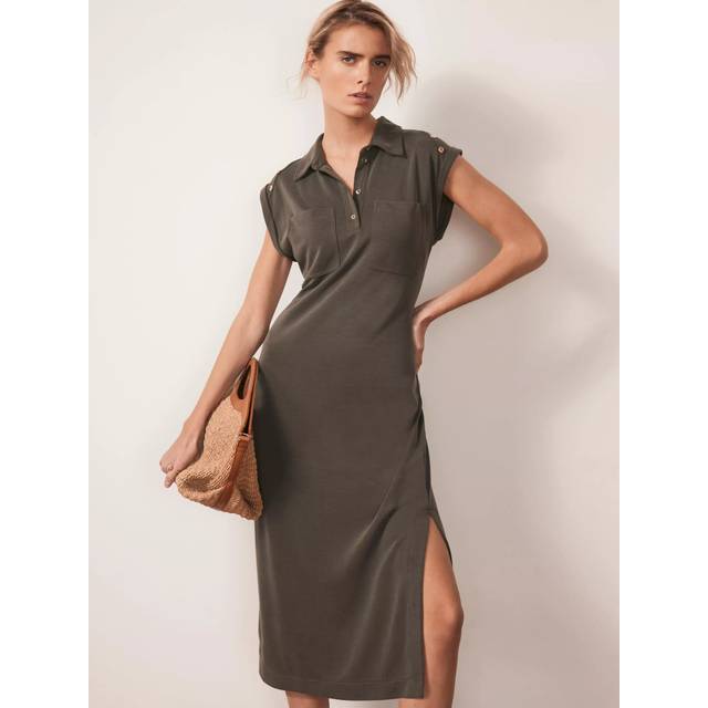 Mint Velvet Cap Sleeved Utility Midi Dress, Khaki