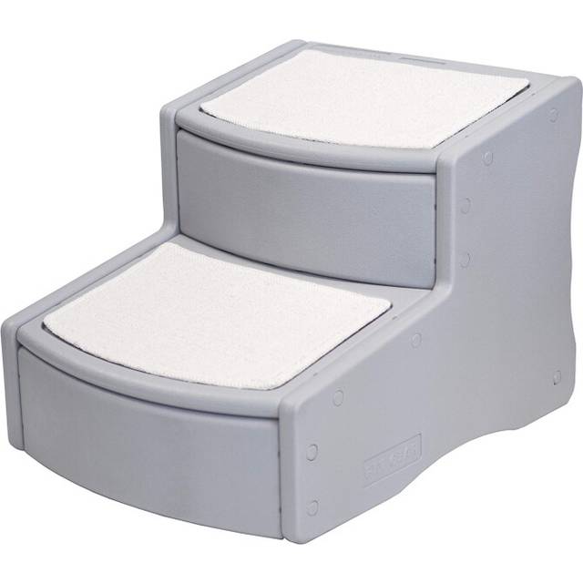 Pet Gear Easy Step II Pet Stairs, 2 Step for Cats/Dogs up to 75-pounds, Portable, Removable Washable Carpet Tread, Essential Grey