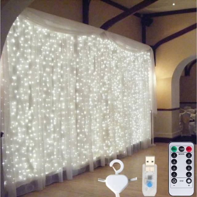 (cool white, 3Mx1M) 3M LED Curtain String Lights Copper Wire Fairy Lights Garland For New Year Christmas Home Camping Outdoor Party Decoration