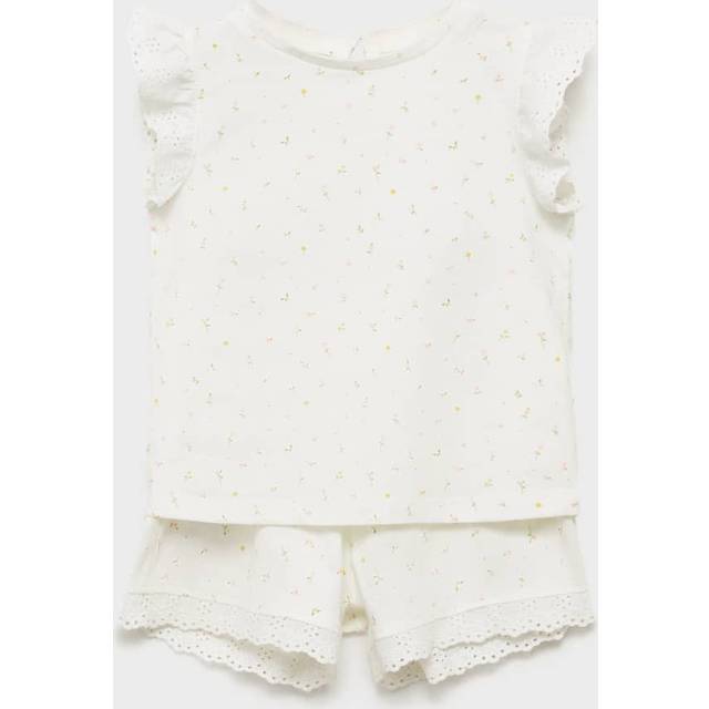 Mango Kids' Cotton Floral Short Pyjama Set, Natural White
