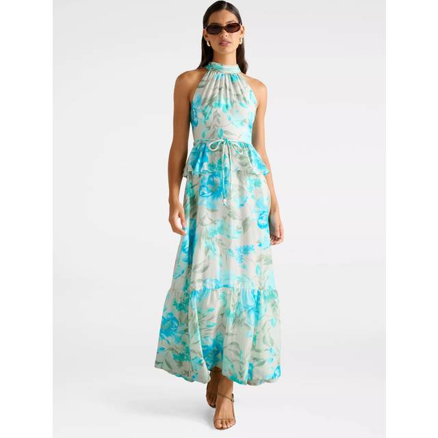 Forever New Serena Halterneck Peplum Maxi Dress, Mint