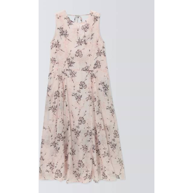 John Lewis Sleeveless Sheer Floral Print Midi Dress, Pink