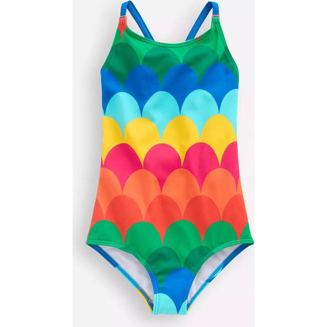 Mini Boden Kids' Selena Multi-Strap Swimsuit, Multi Scallop Stripe