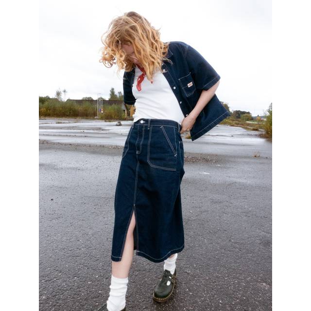 Nudie Jeans Boel Painter Denim Midi Skirt, Dark Blue