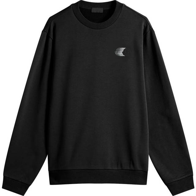 Moncler, Sweatshirts & Hoodies, Herr, S, Bomull, Bomullsjersey Logo Motif Sweatshirt - black (S)