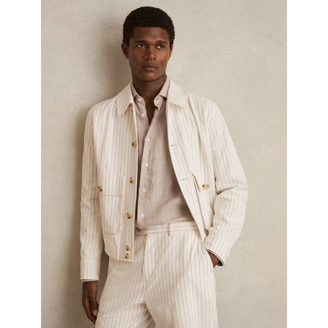 Reiss Easton Seersucker Pinstripe Harrington Jacket, Off White/Multi