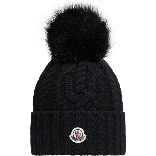 MONCLER COLLECTION Cashmere Blend Beanie with Pom Pom, Black, Size: One size
