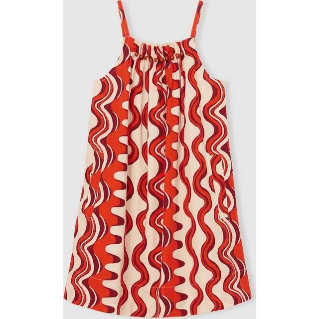 Reiss Kids' Cotton Beaded Sleeveless Abstract Print Dress, Red