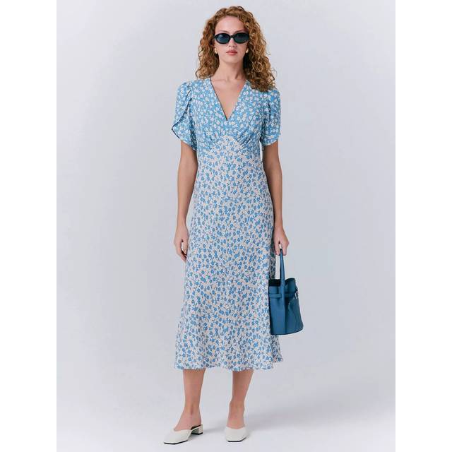 Ghost Lulu Short Sleeved Floral Print Dress, Blue/Multi