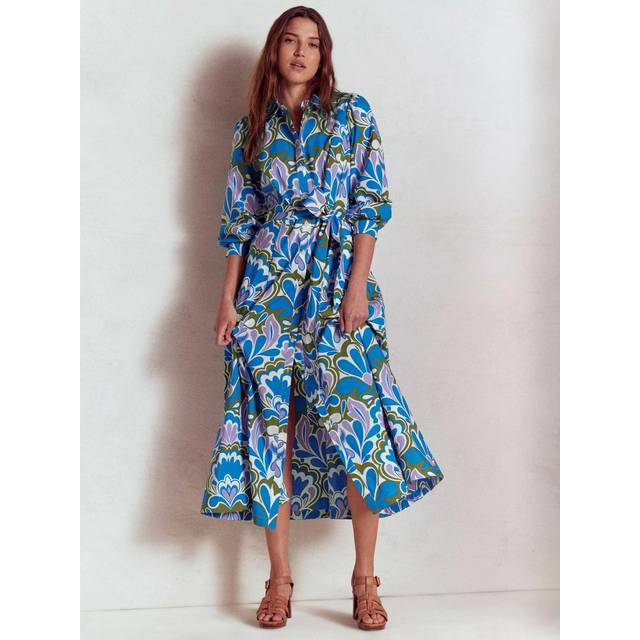 Boden Clara Floral Belted Cotton Midi Shirt Dress
