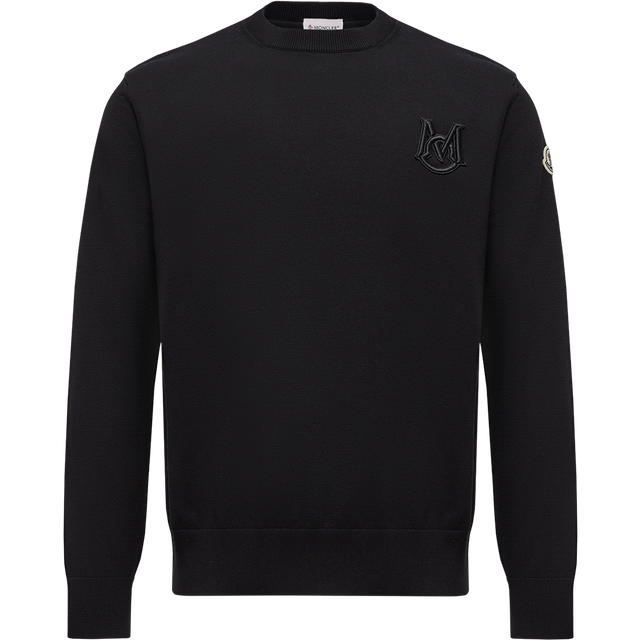 Moncler Black Embroidered Monogram Cotton Sweater - 999 - BLACK - XXL