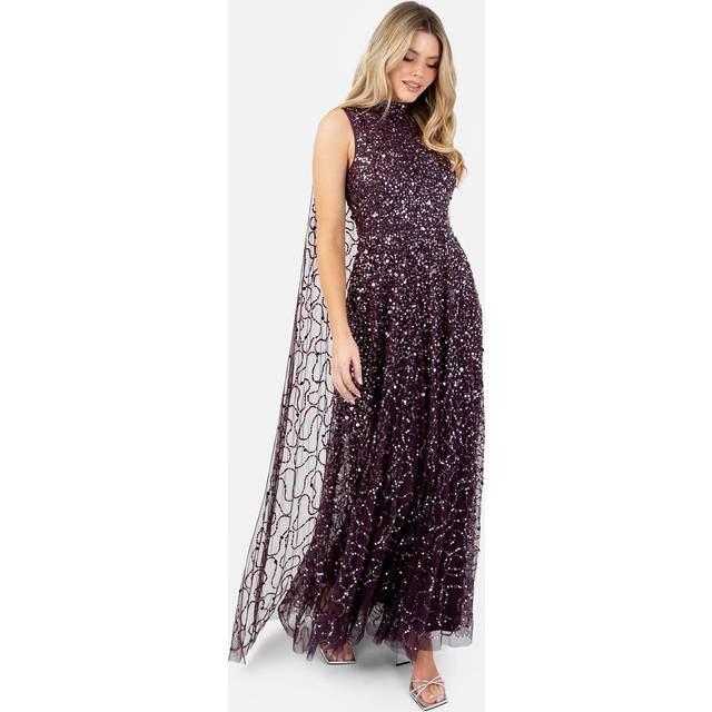 Maya Deluxe Sequin High Neck Cape Maxi Dress