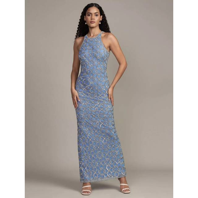 Lace & Beads Maddox Embellished Maxi Dress, Light Blue