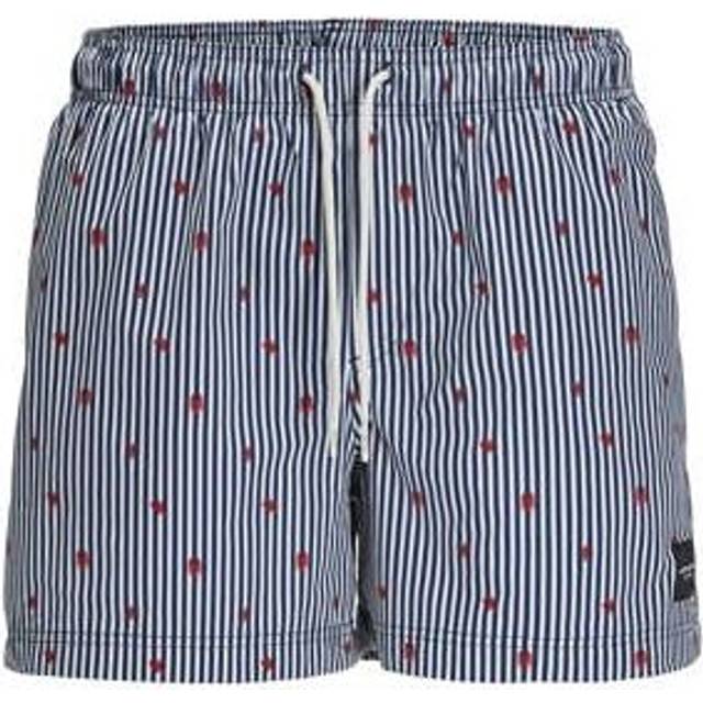 Jack & Jones Kids' Drawstring Striped Swim Shorts, Navy Blazer