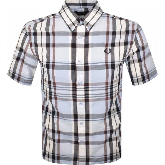 Men's Fred Perry Mens Short Sleeve Madras Check Shirt Light Smoke 353 - Size: 40/Regular - light smoke