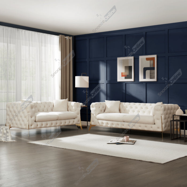(Velvet Cream, 3 Seater Sofa) SnoozeOnline Chesterfield Sofa Set 3+2 Seater Set Suite Settee Lounger 1,2,3 Seater Sofas