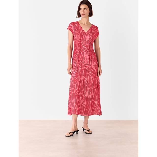Whistles Petite Zebra Textured Midi Dress, Red/Multi