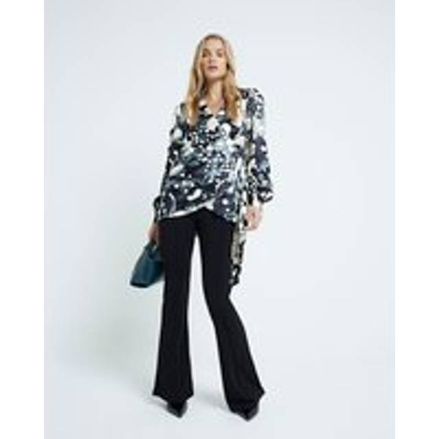 River Island Womens Black Long Sleeve Printed Wrap Blouse - 6