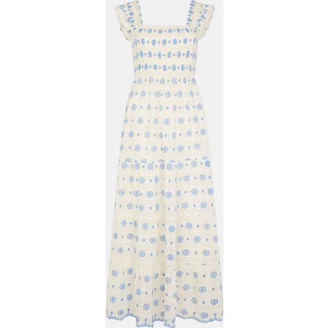 Accessorize Broderie Smocked Metallic Maxi Dress, White