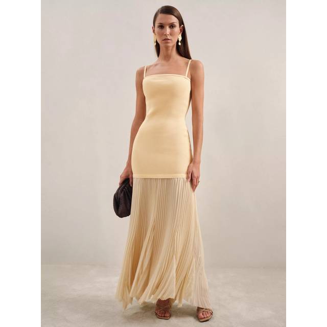 Reiss Milana Knit Woven Pleat Dress, Yellow