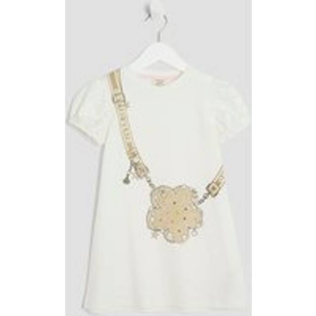River Island Mini Girls Cream Raffia Bag T-Shirt Dress - 12-18 Mths
