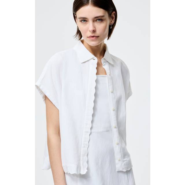 French Connection Ariette Scallop Trim Shirt, White