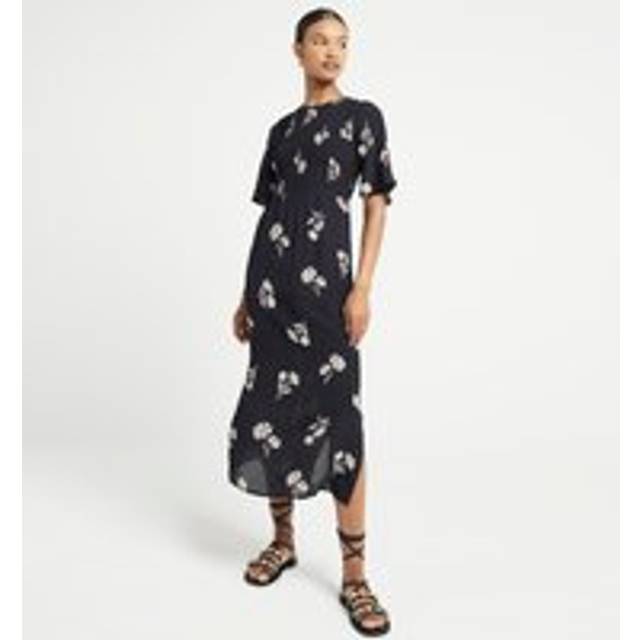River Island Womens Black Floral Flute Sleeve Swing Midi Dress - 12
