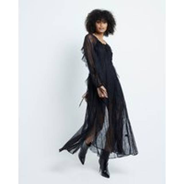 River Island Womens Black Lace Long Sleeve Frill Maxi Dress - 16
