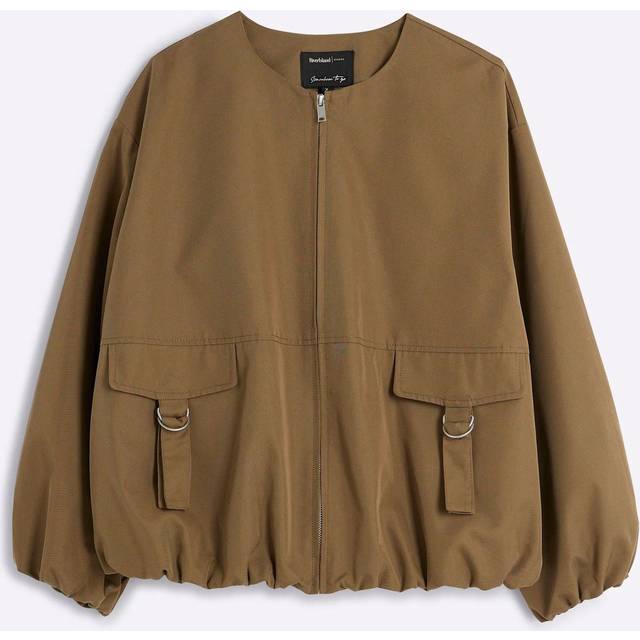 River Island Womens Beige Utility Collarless Bomber Jacket - M